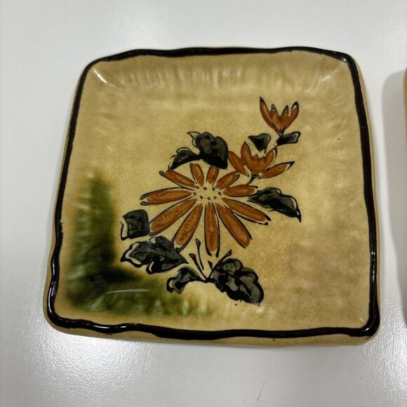 Nevco Hand Decorated Ceramic Floral Ash Tray Japan Trinket Dish Lot Of 2 - Picture 2 of 6